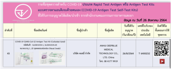 安徽深藍醫療新冠前鼻自測試劑拿下泰國家用市場準入證